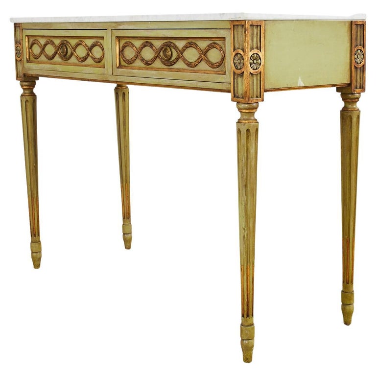 MidCentury Neoclassical Style Lacquered Marble Top Console Table For