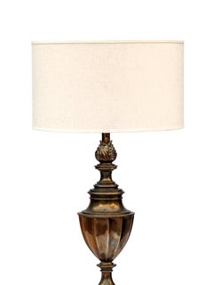 Midcentury Neoclassical Style Solid Brass Stiffel Lamp/ RH Linen Drum Shade