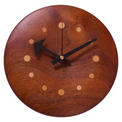 Midcentury New Hope Style Walnut and Beech Wall Clock