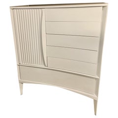 Midcentury Newly Brilliant White Lacquered Dresser Chest Highboy Cabinet
