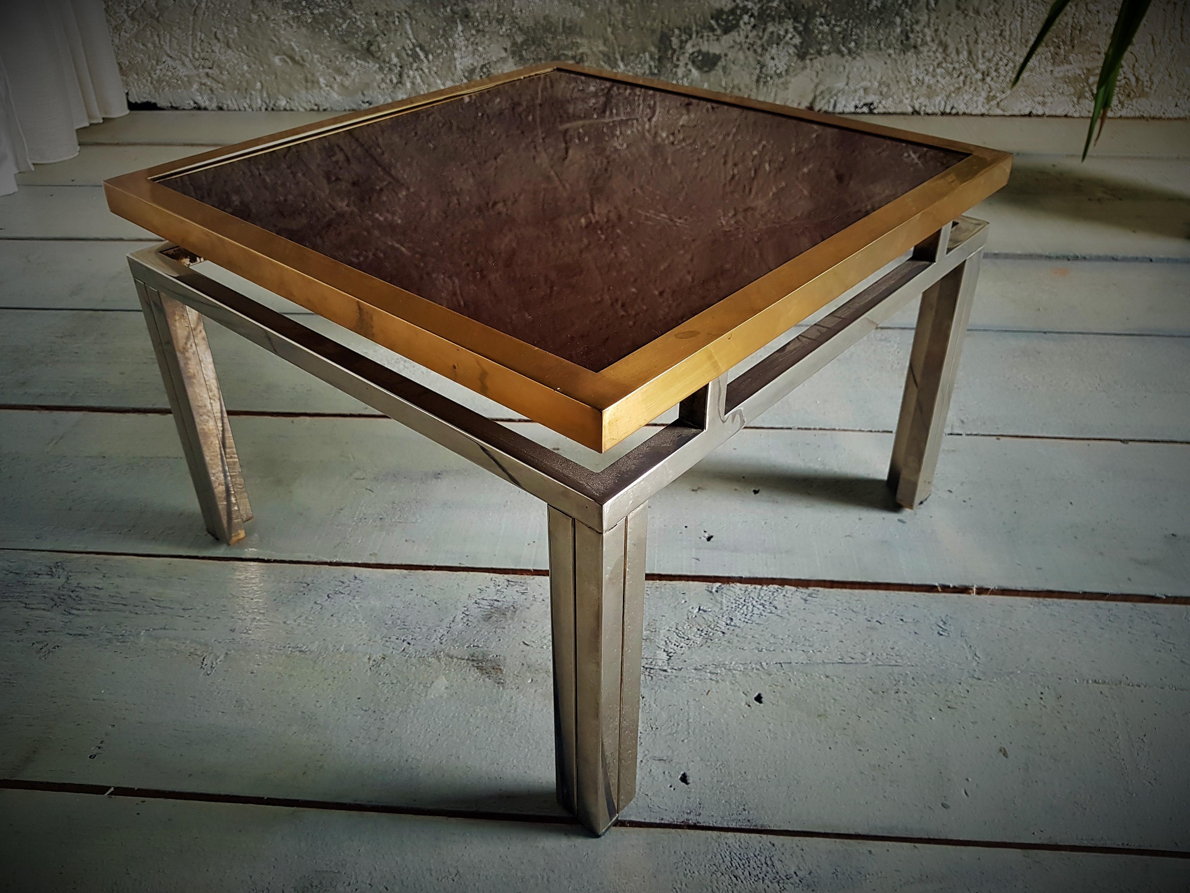 MidCentury Nickel and Brass Side Table by Lefevre for Maison Jansen, France 1970 For Sale 4