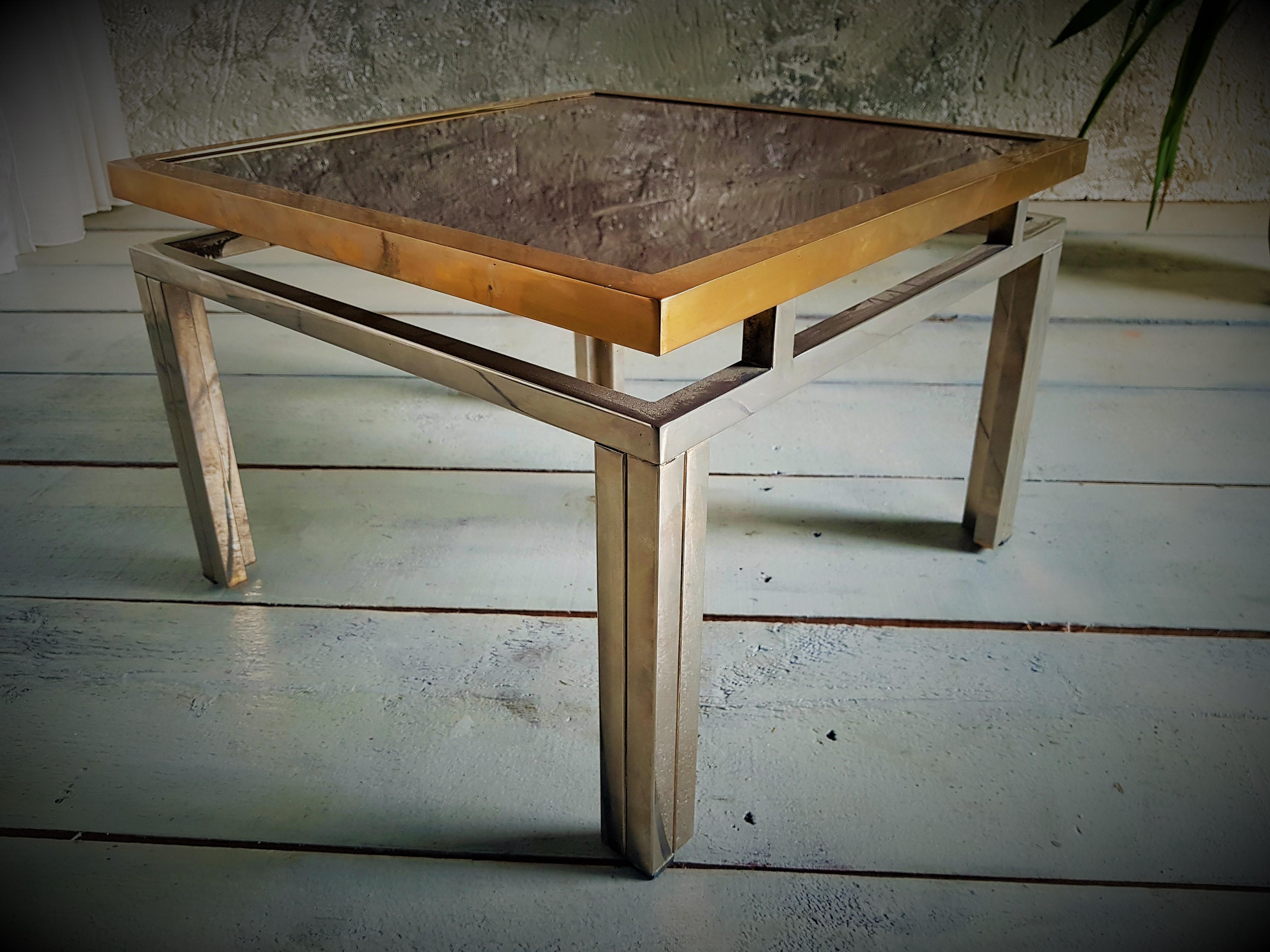 MidCentury Nickel and Brass Side Table by Lefevre for Maison Jansen, France 1970 For Sale 5