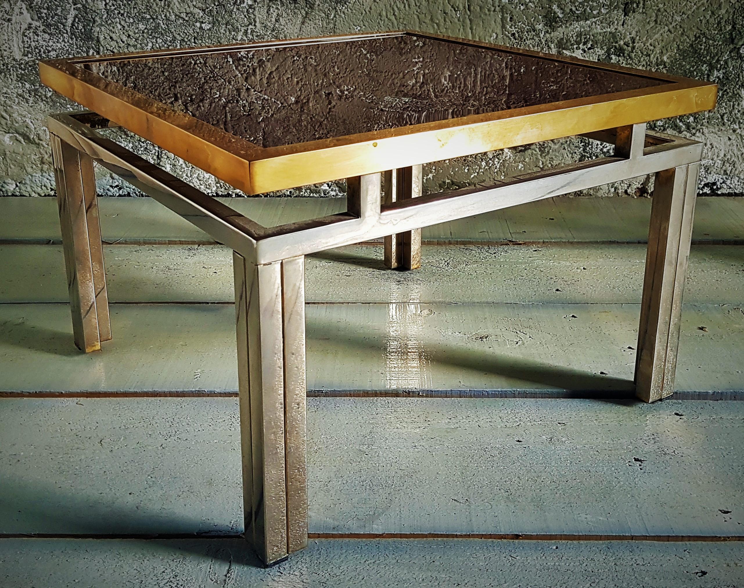 MidCentury Nickel and Brass Side Table by Lefevre for Maison Jansen, France 1970 For Sale 10