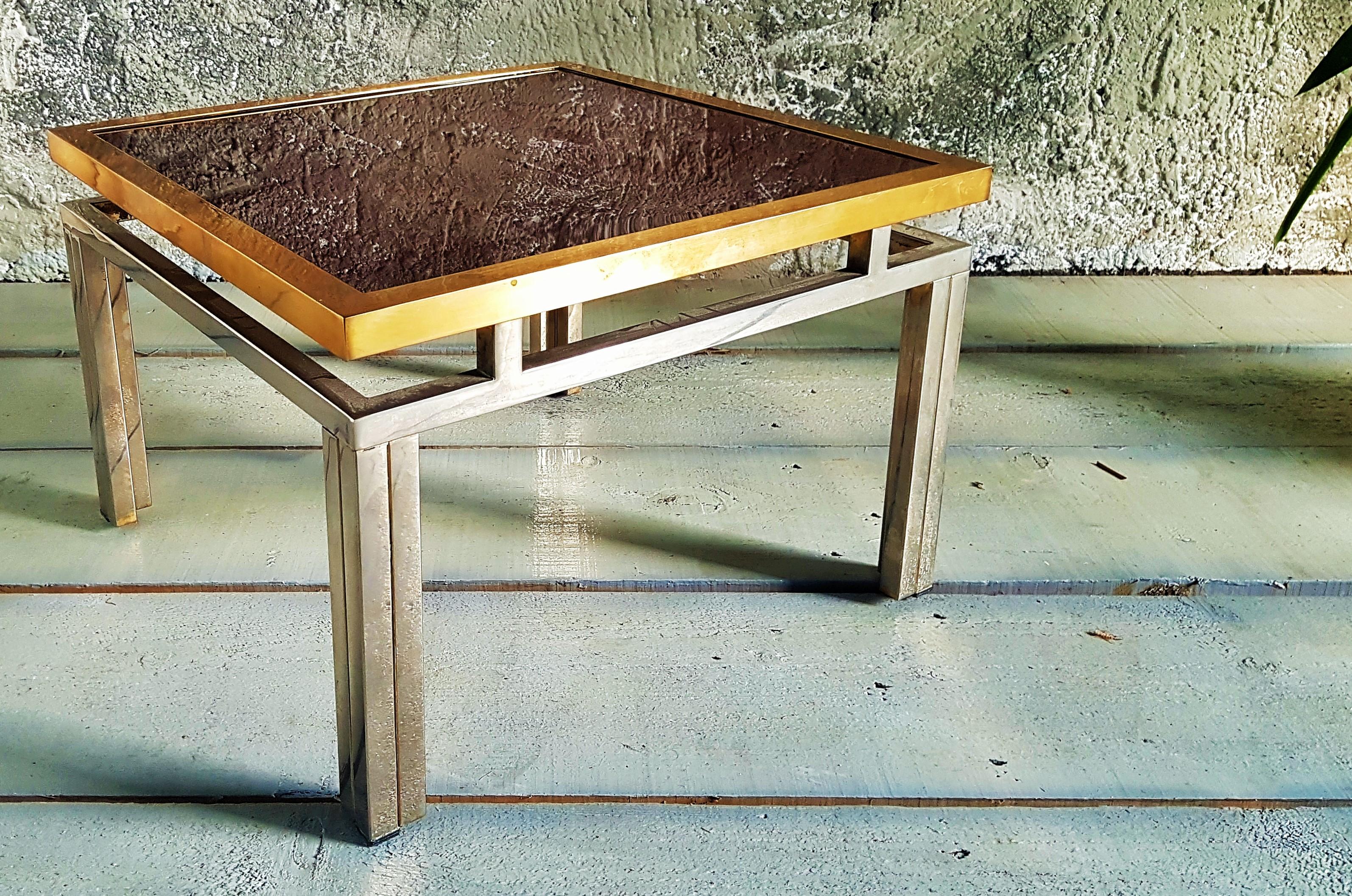 MidCentury Nickel and Brass Side Table by Lefevre for Maison Jansen, France 1970 For Sale 11