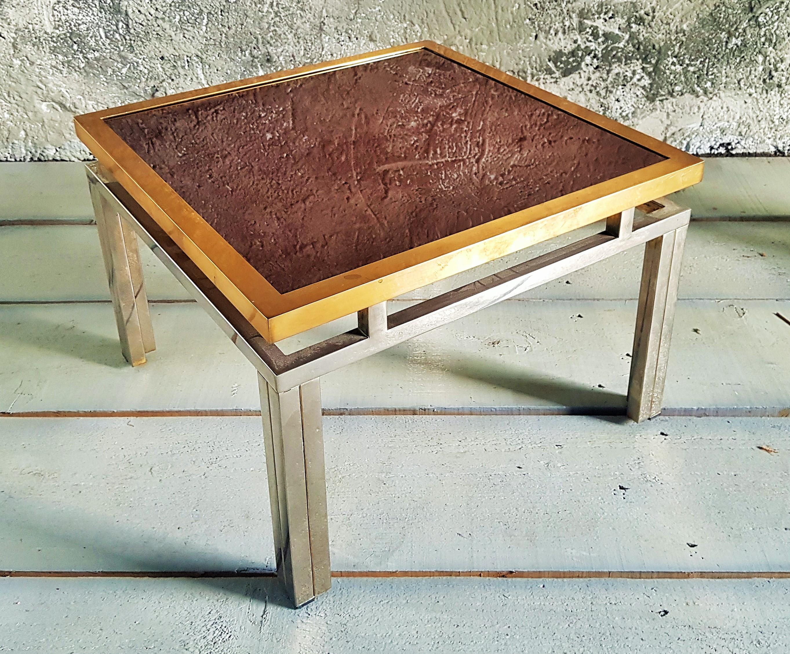 MidCentury Nickel and Brass Side Table by Lefevre for Maison Jansen, France 1970 For Sale 12