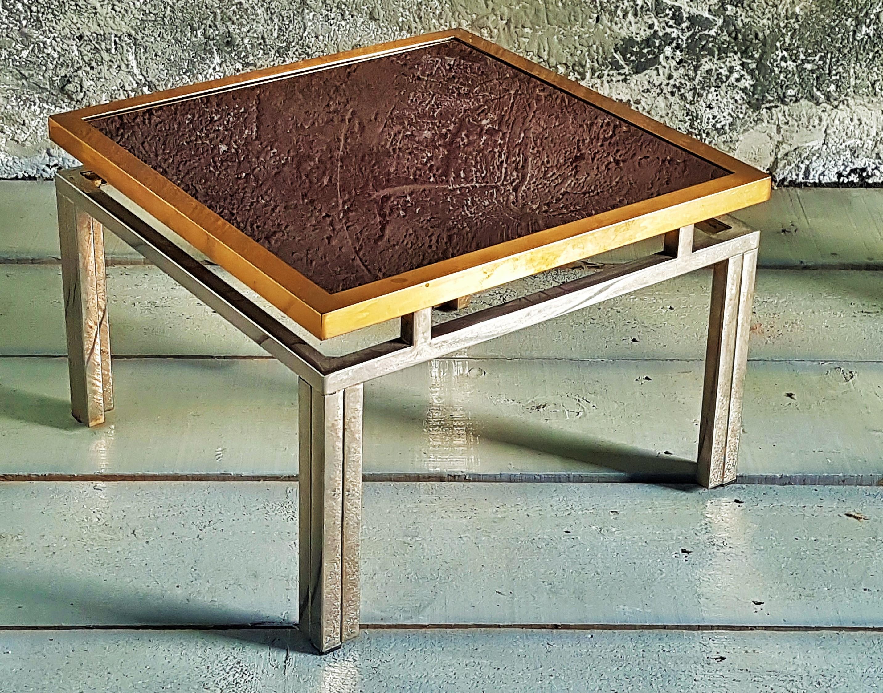 MidCentury Nickel and Brass Side Table by Lefevre for Maison Jansen, France 1970 For Sale 13
