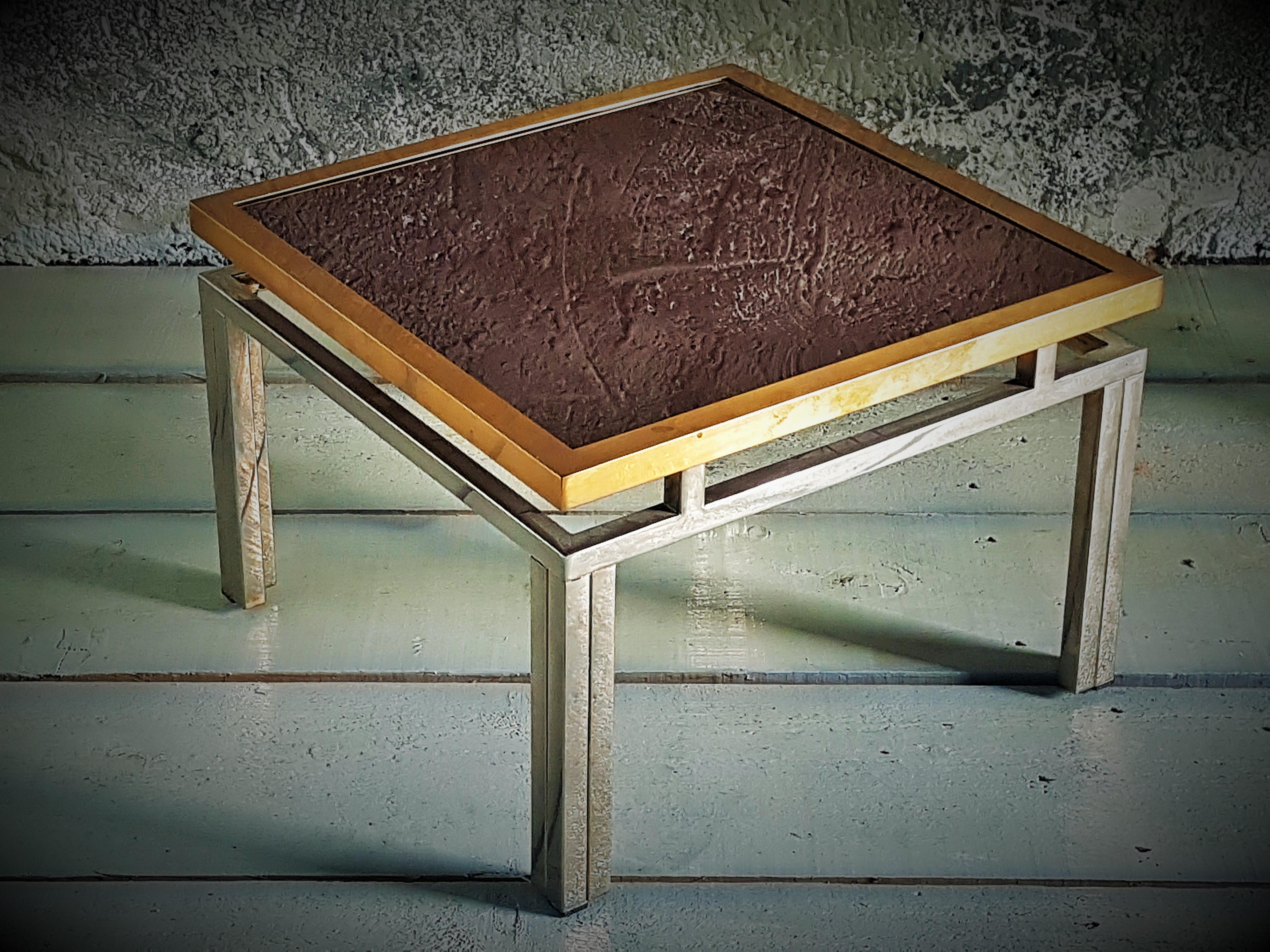 MidCentury Nickel and Brass Side Table by Lefevre for Maison Jansen, France 1970 For Sale 14