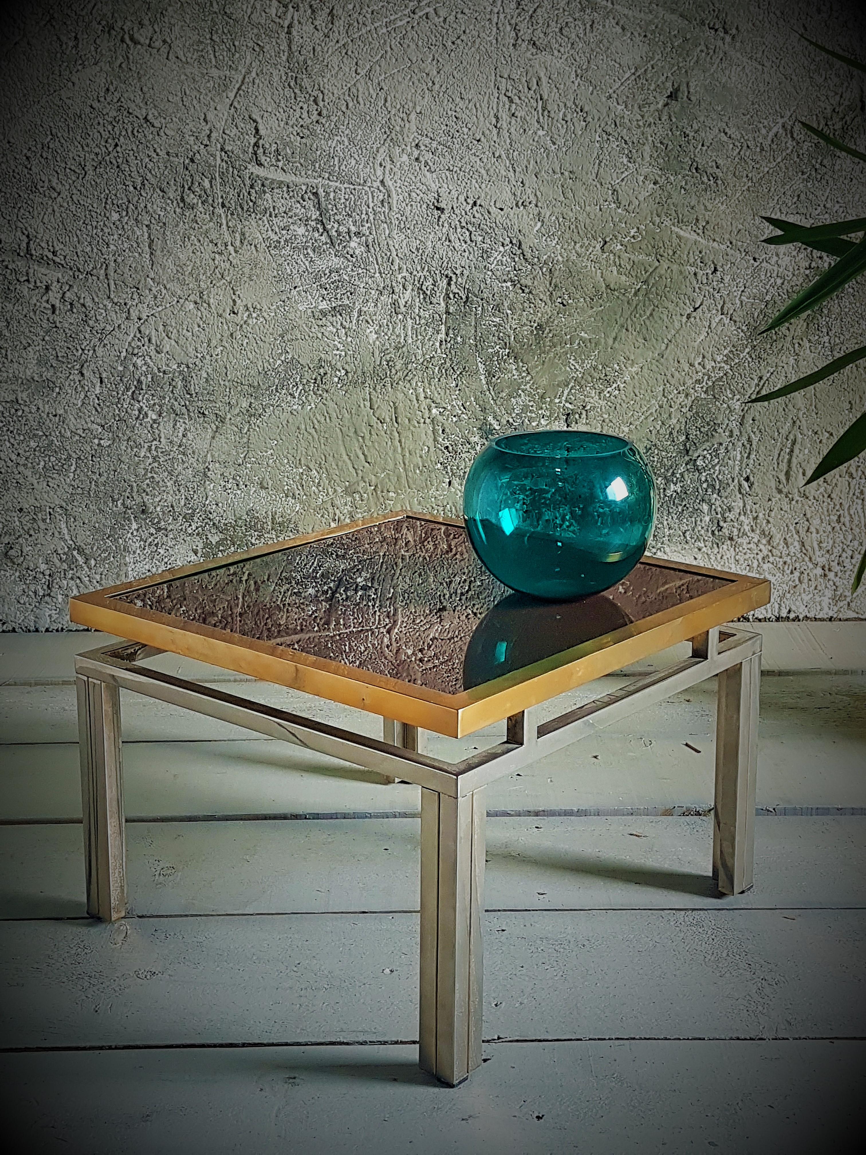 MidCentury Nickel and Brass Side Table by Lefevre for Maison Jansen, France 1970 For Sale 2