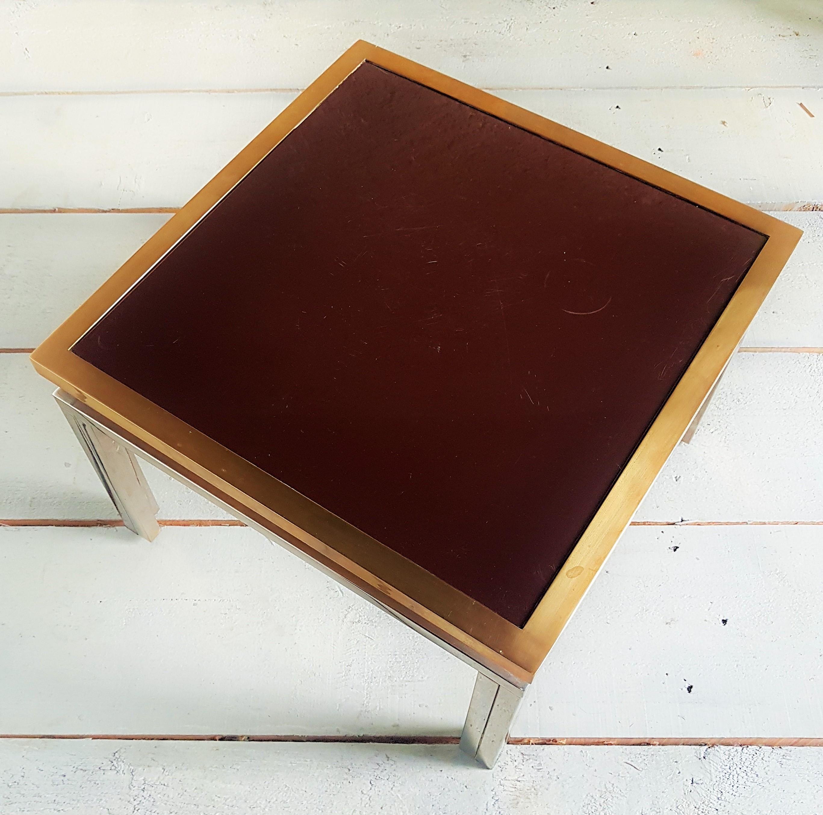 MidCentury Nickel and Brass Side Table by Lefevre for Maison Jansen, France 1970 For Sale 3