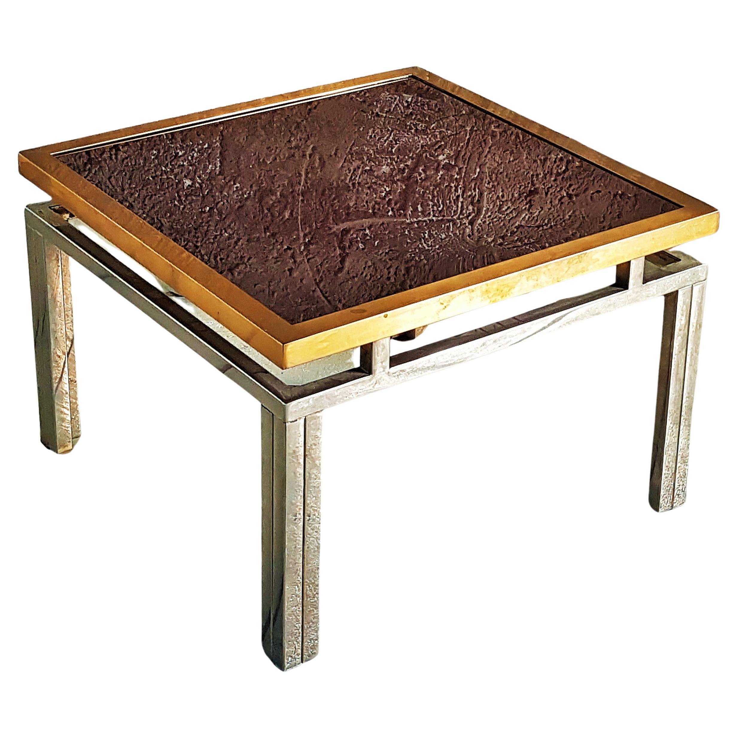 MidCentury Nickel and Brass Side Table by Lefevre for Maison Jansen, France 1970