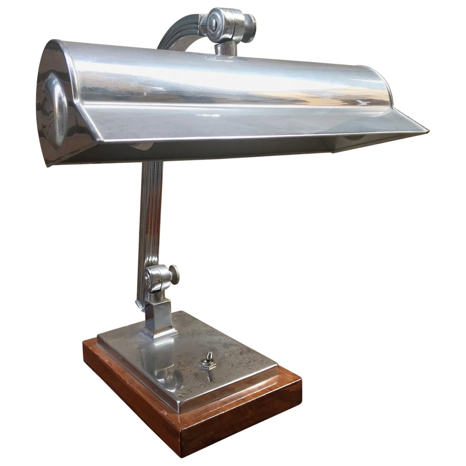 Midcentury Nickel-Plated Brass Table Lamp with a Walnut Wood Base, 1950s For Sale