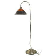 Vintage Mid-Century Nickel-Plated Floor Lamp with Amber Glass Head, 1970s