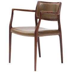 Midcentury Niels O. Møller '65' Armchair with Olive Green Leather Seat and Back