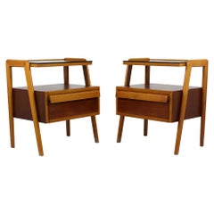 Midcentury Nightstands with Black Glass Tops from Jitona, 1960s, Set of Two