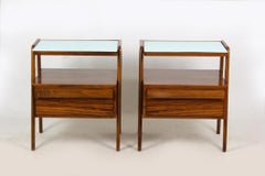 Midcentury Nightstands with Blue Glass Tops from Jitona, 1960s, Set of Two