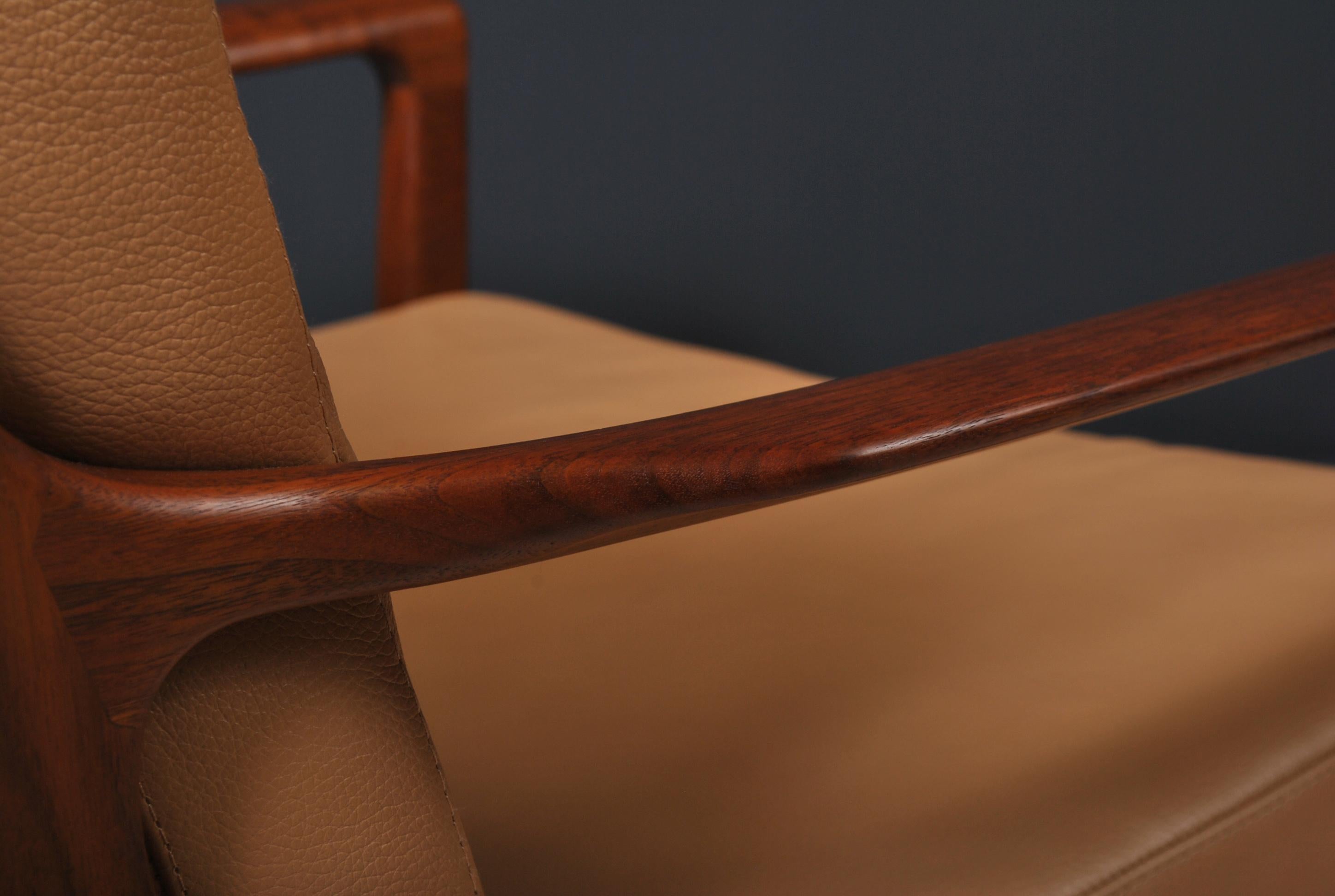 Midcentury Nordic Lounge Chairs, Teak & Leather 5