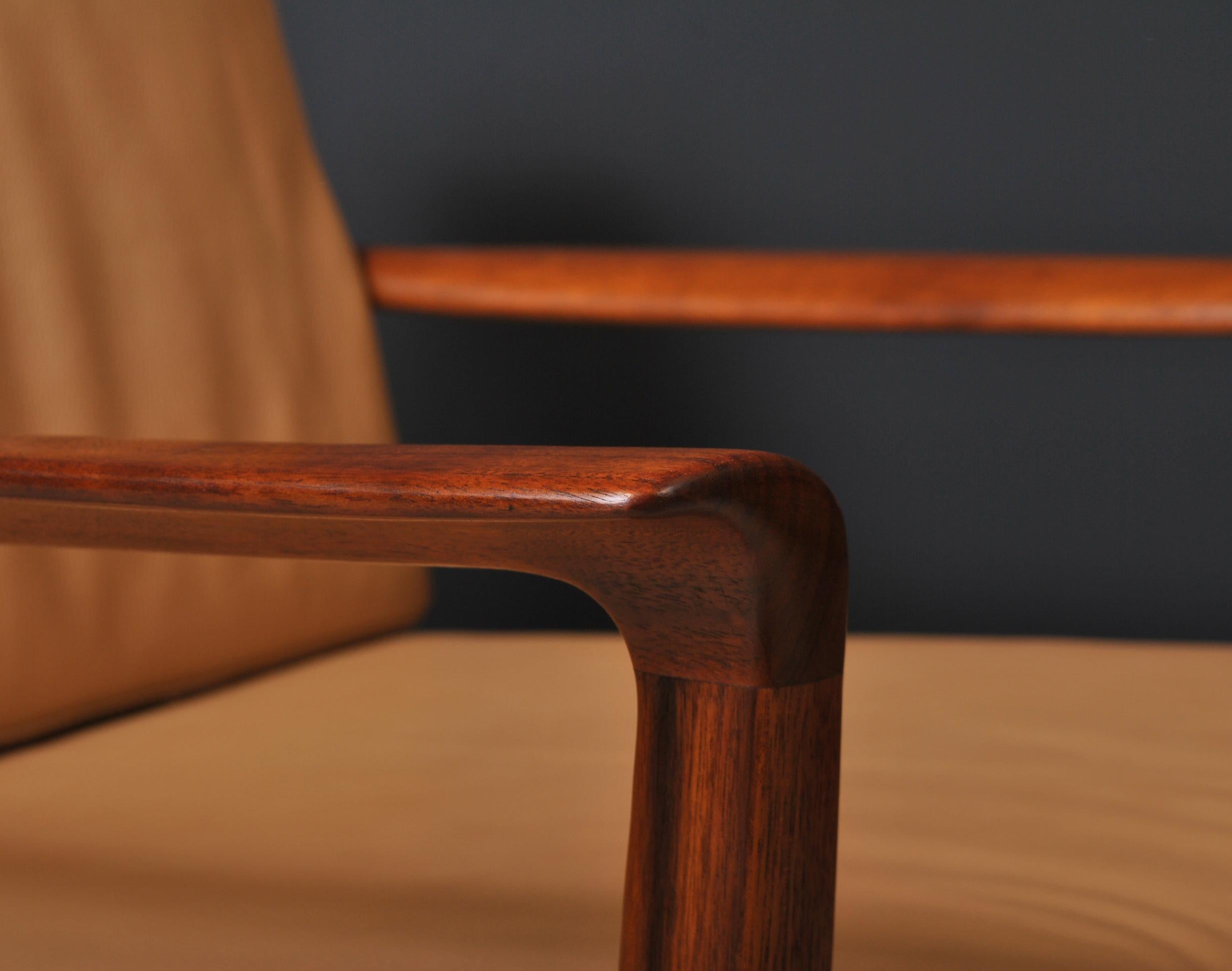 Midcentury Nordic Lounge Chairs, Teak & Leather 3