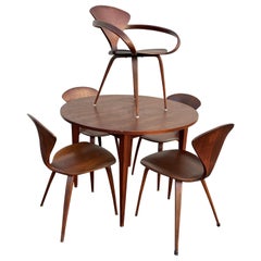 Midcentury Norman Cherner Round Table and 5 Pretzel Bentwood Chairs for Plycraft