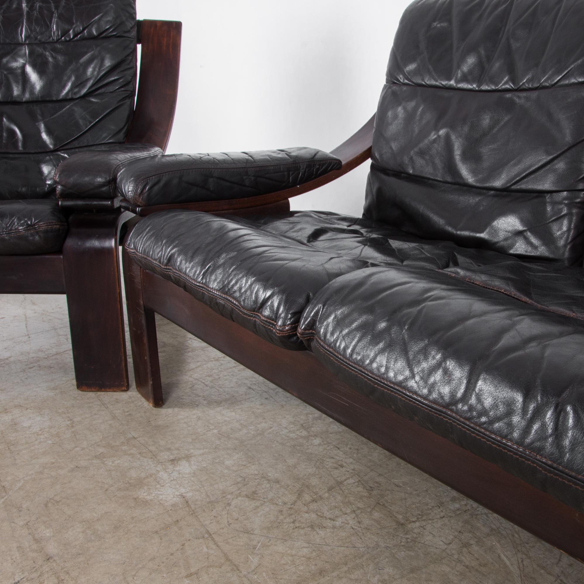 Midcentury Norwegian Leather Sofa and Armchair Set  4