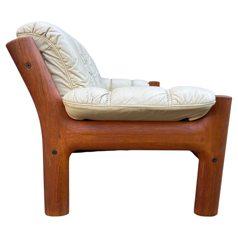 Mid Century Norwegian Modern Ekornes Beige Leather Teak 2 Seater Photo Inspiration