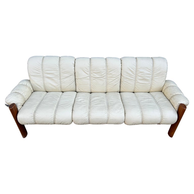 Norwegian Mid Century Modern Design Reference: Mid Century Norwegian Modern Ekornes Beige Leather Teak 3 Seater