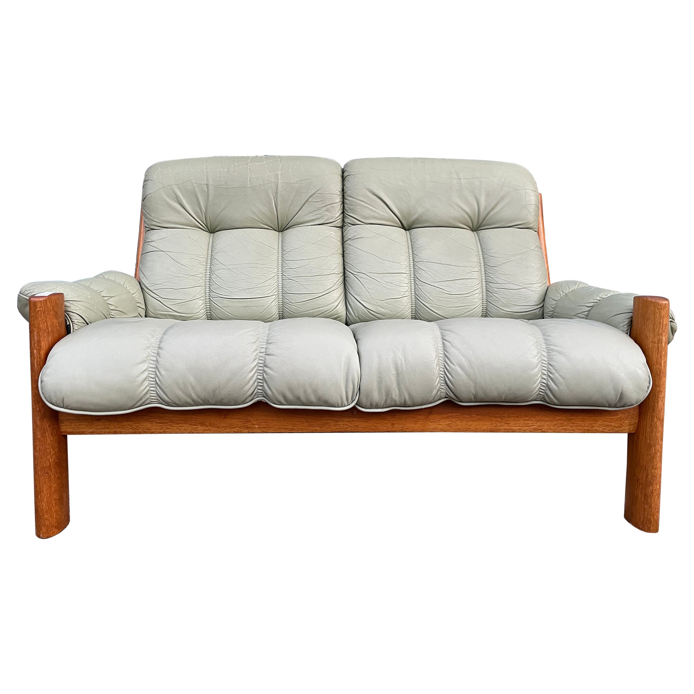 Midcentury Norwegian Modern Ekornes Leather Teak 2 Seater Sofa