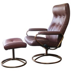 Vintage Midcentury Norwegian Reclining Chair and Ottoman by Ekornes Stressless