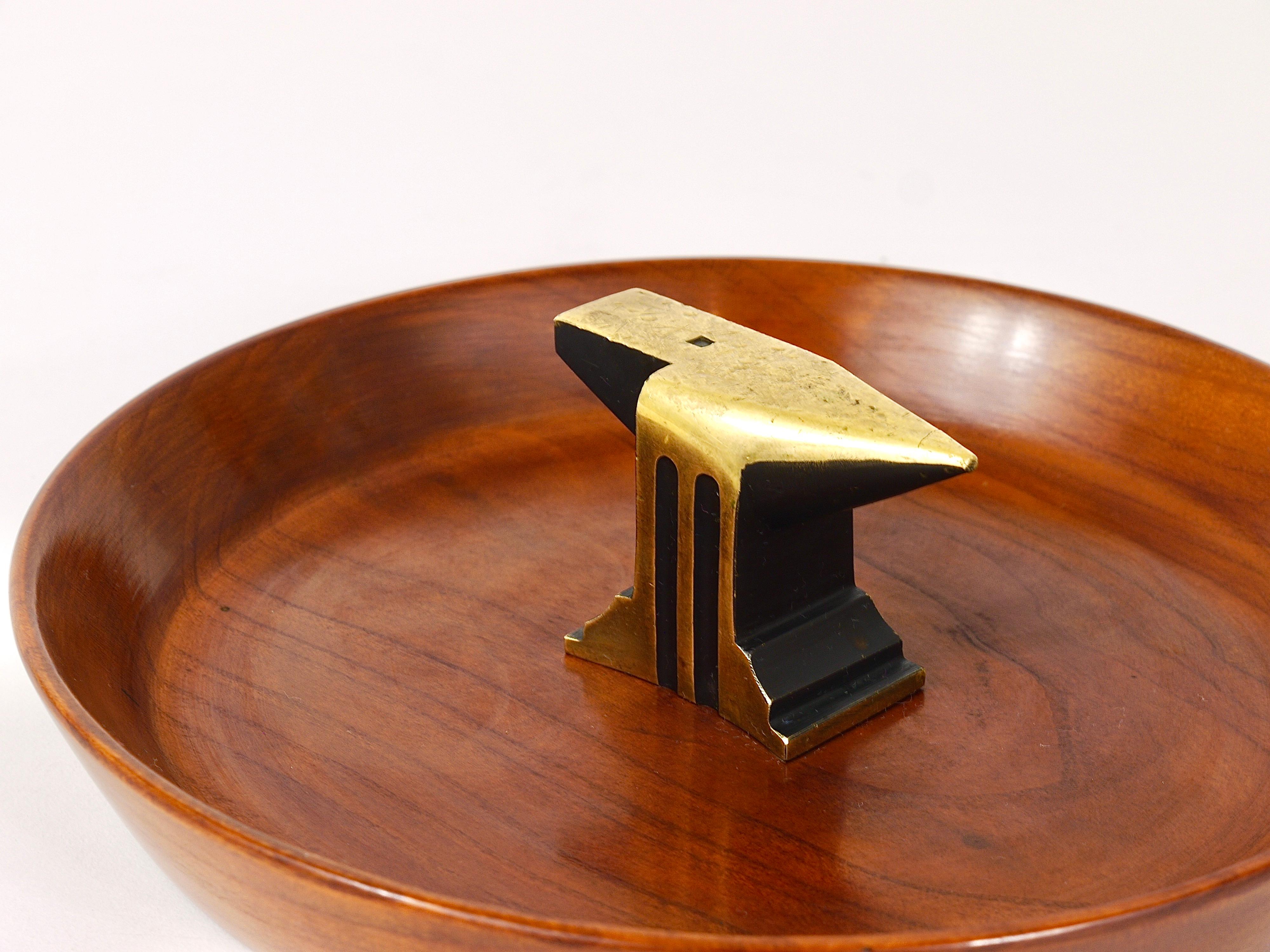 Brass Midcentury Nut Cracker Bowl, Hammer & Anvil by Richard Rohac, Austria, 1950s For Sale