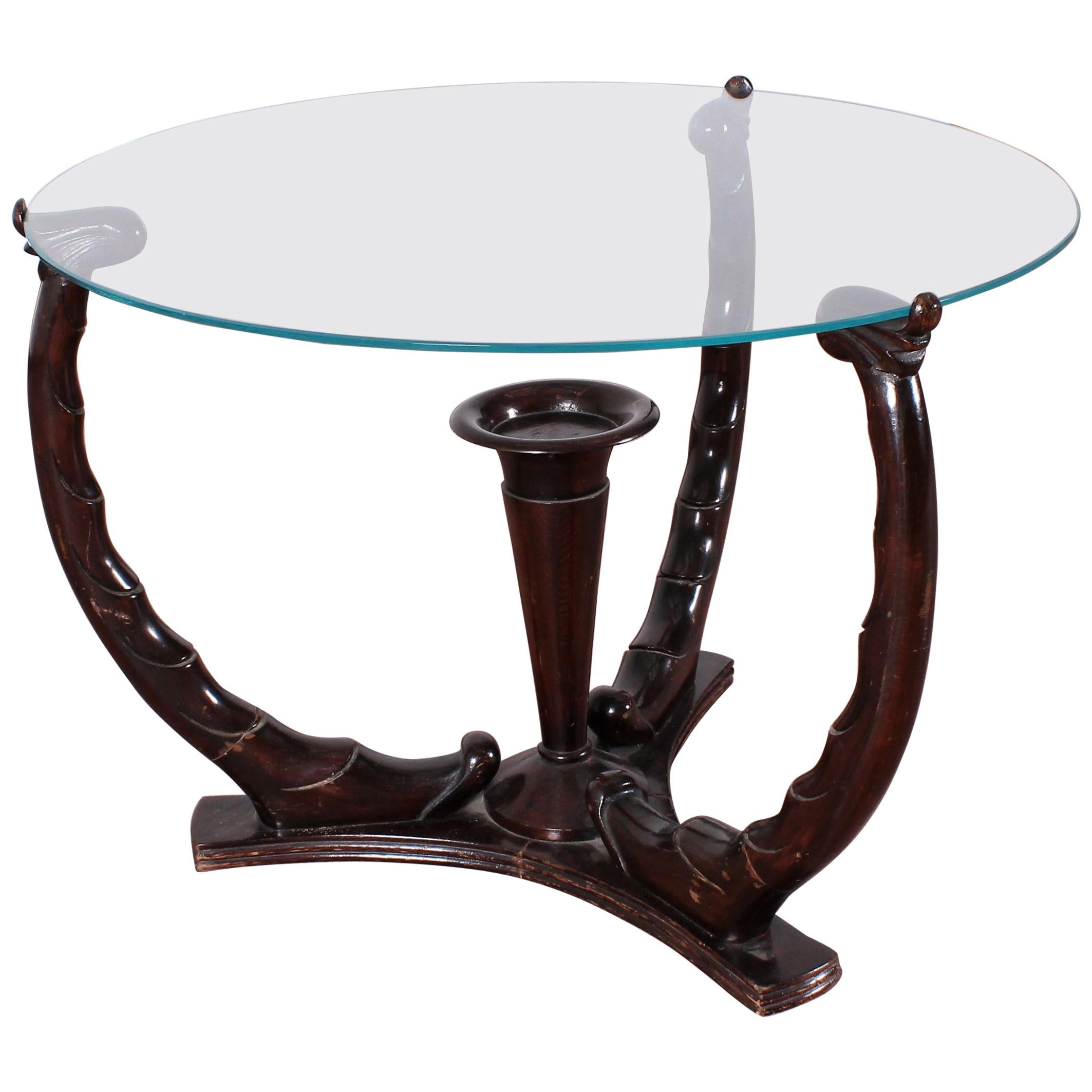 Midcentury O. Borsani Wood Circular Coffee Table Glass Top, 1950s, Italy