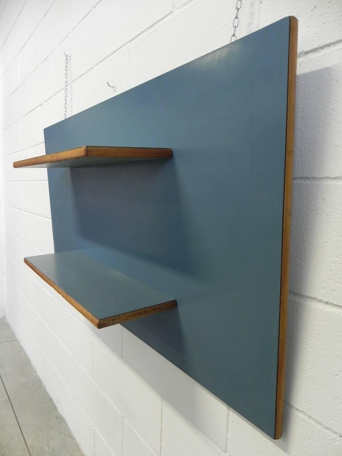 Mid-Century Modern Midcentury Oak and Green Formica Italian Wall Bookcase Attributed to Gio Ponti