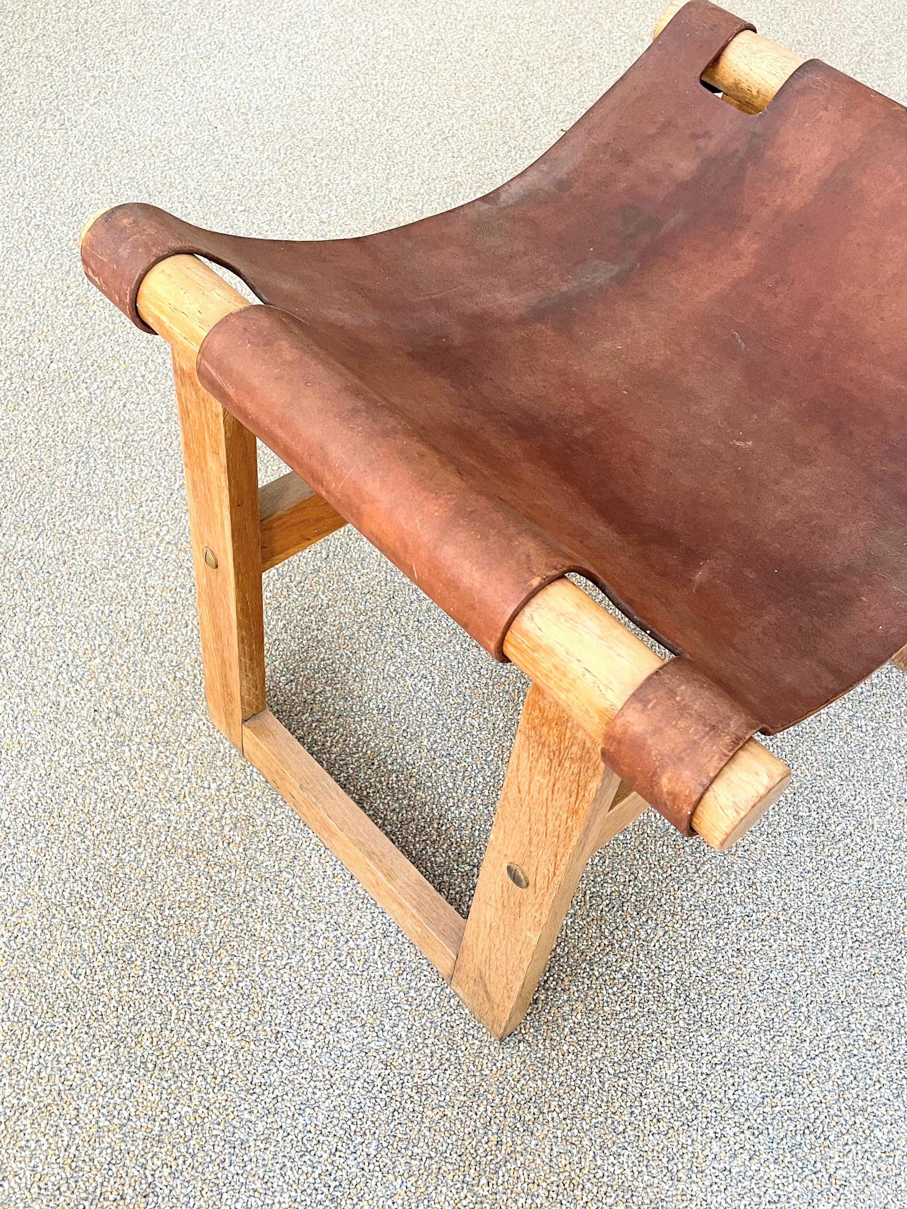 Late 20th Century Midcentury Saddle Leather Safari Stool Hungary, circa 1970