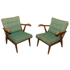 Midcentury Oak Armchairs, 1950s, Czechoslovakia