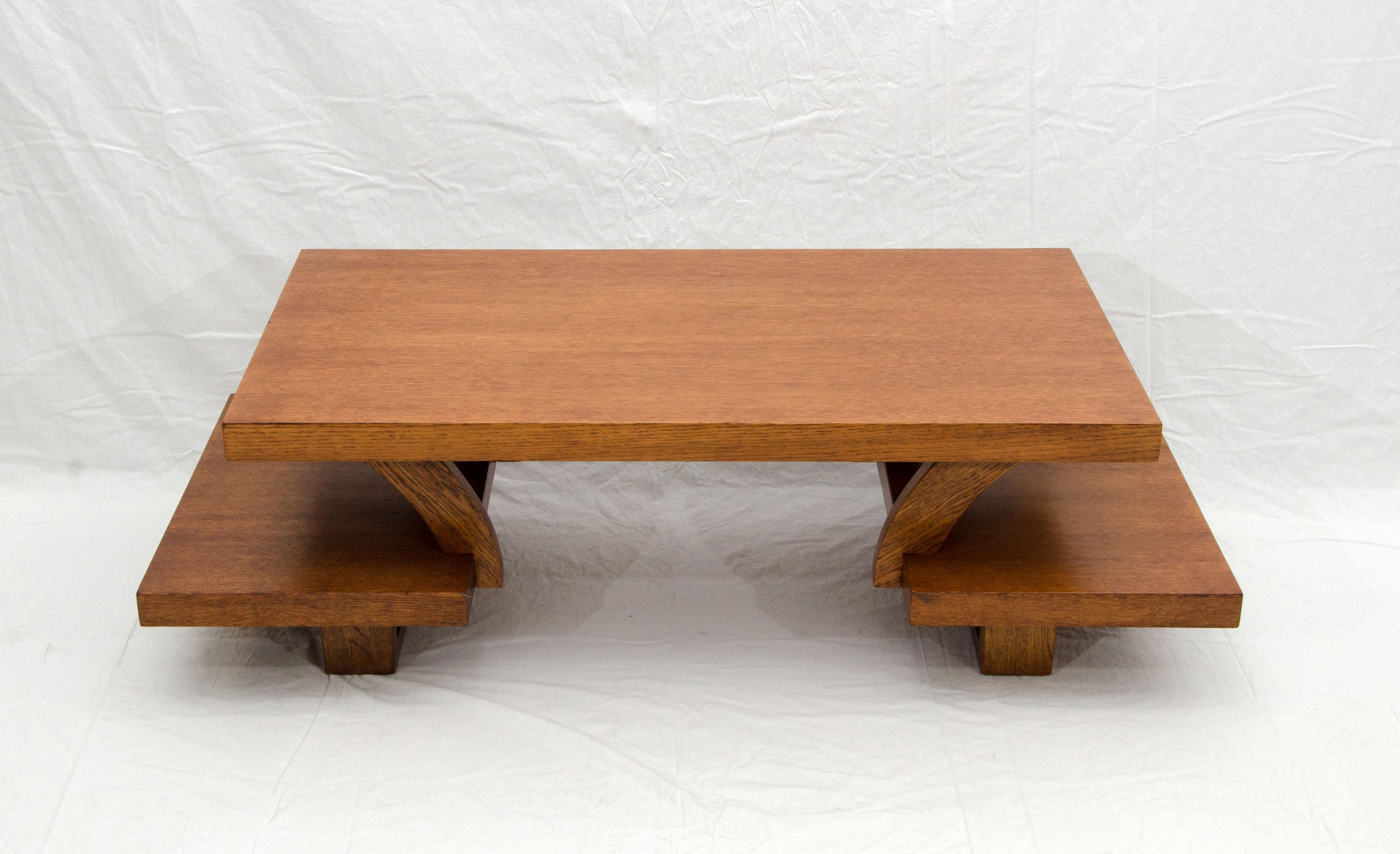 20th Century Midcentury Oak Bi-Level Coffee Table, Paul Laszlo Style For Sale