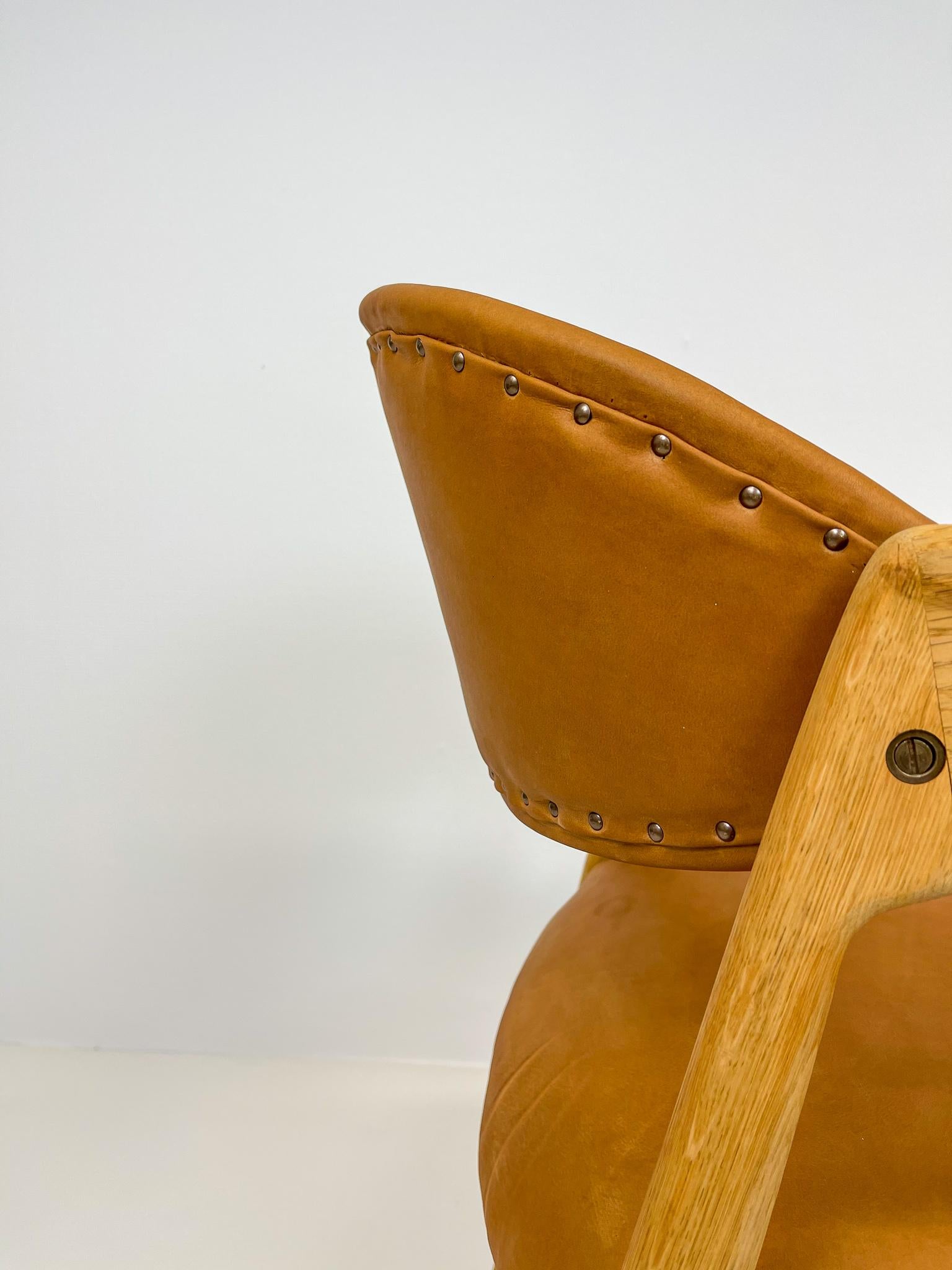 Midcentury Oak-Leather Desk Chair 