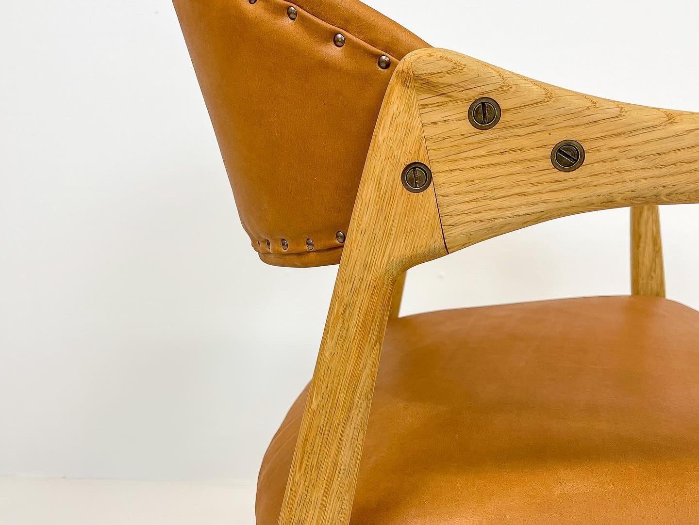 Mid-Century Modern Midcentury Oak-Leather Desk Chair 