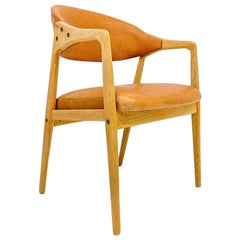 Midcentury Oak-Leather Desk Chair "Puck" Gemla Furniture Yngve Ekström Sweden 56