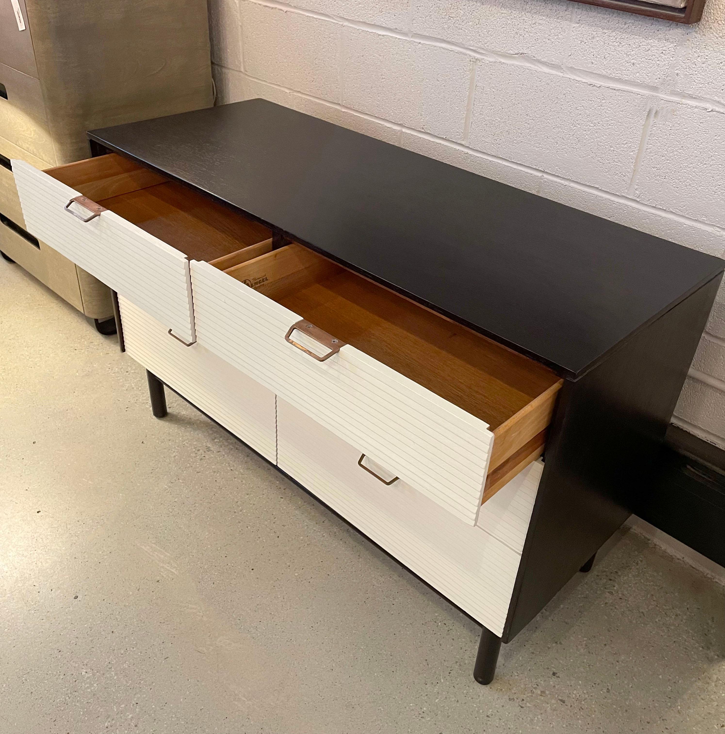 Brass Midcentury Oak Lowboy Dresser by Raymond Loewy for Mengel