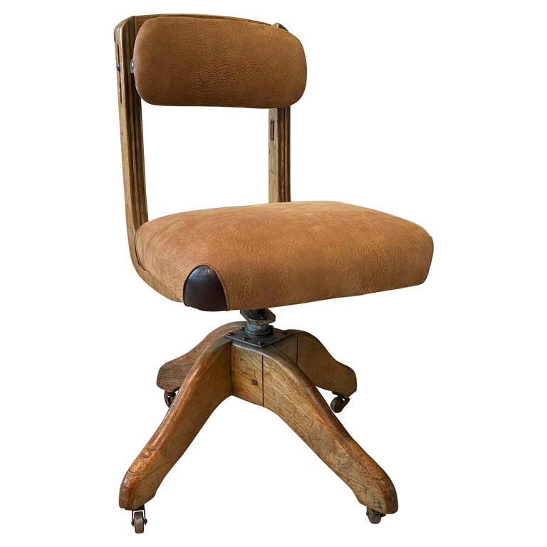 Midcentury Oak Office and Suede Desk Chair by DoMore at 1stDibs