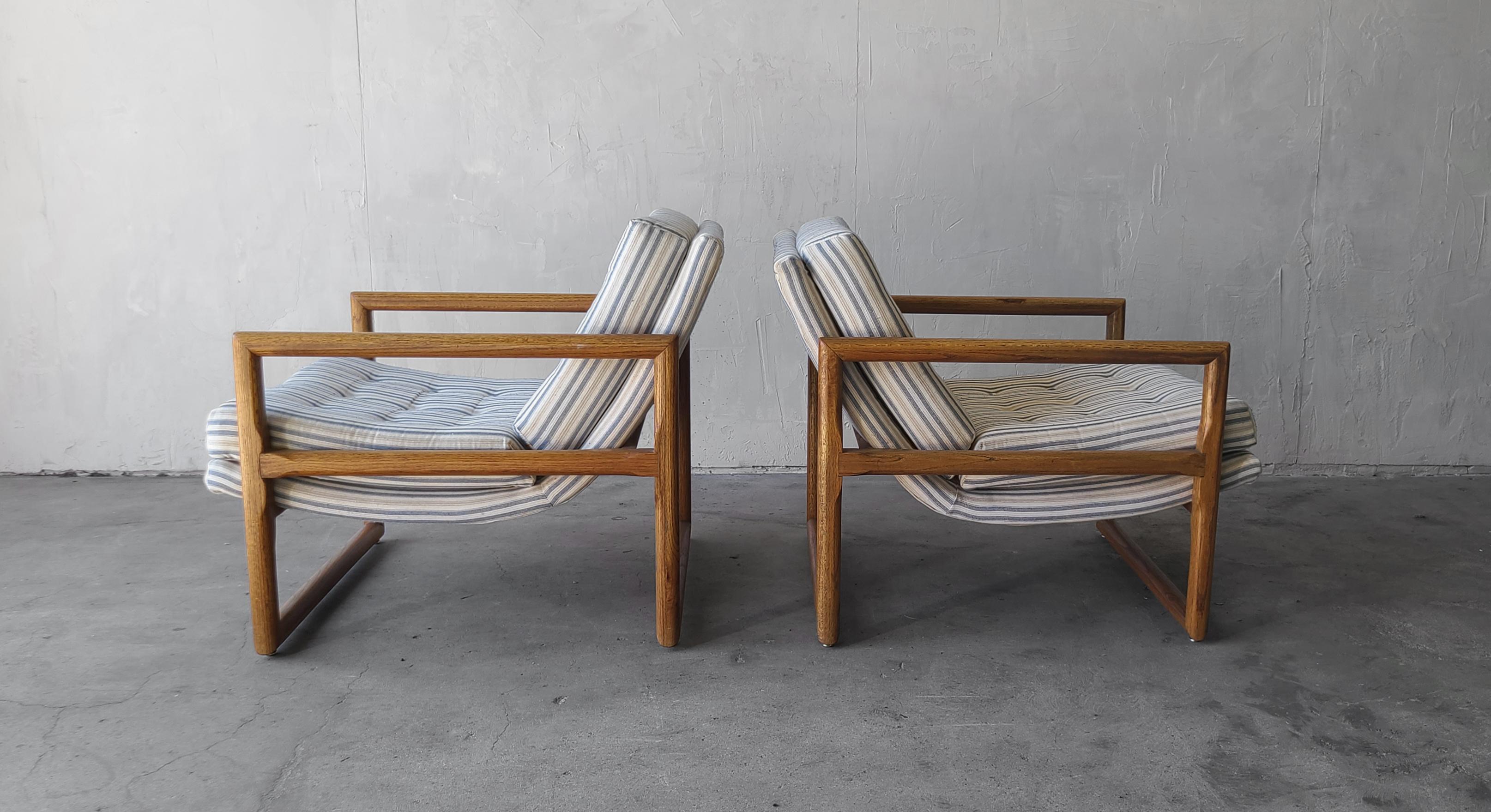 Minimalist Midcentury Oak Scoop Cube Lounge Chairs in the Style of Milo Baughman