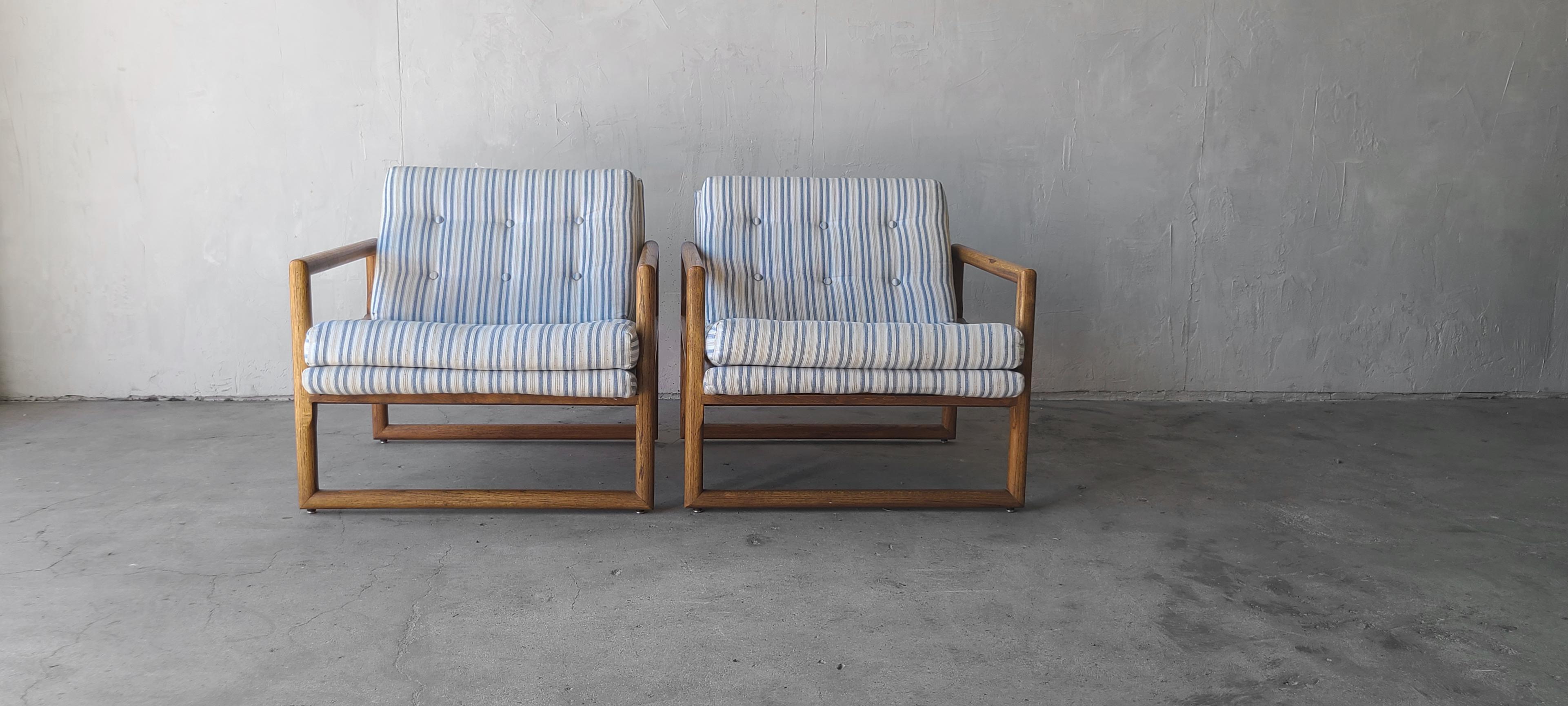 Midcentury Oak Scoop Cube Lounge Chairs in the Style of Milo Baughman 1