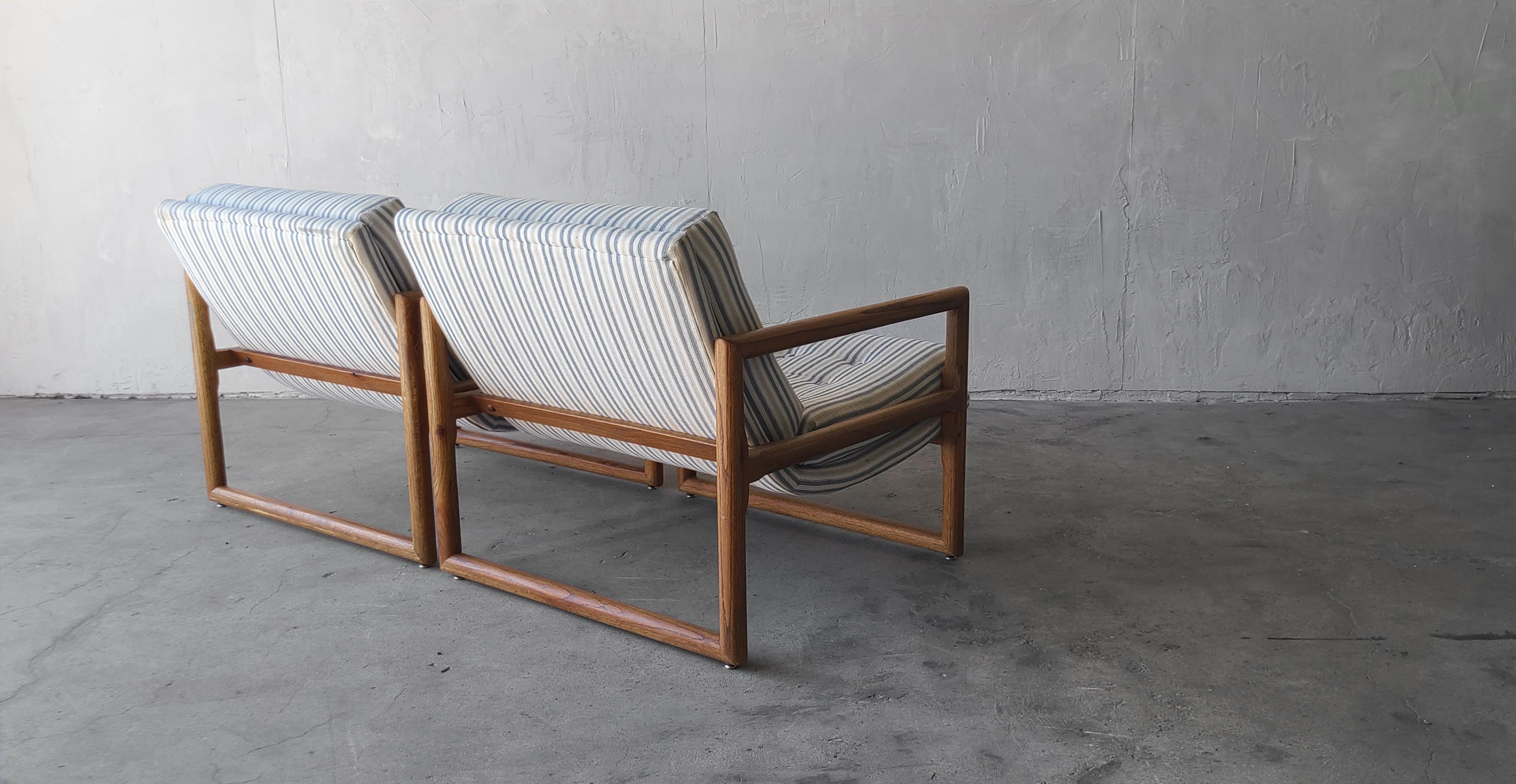 Midcentury Oak Scoop Cube Lounge Chairs in the Style of Milo Baughman 2