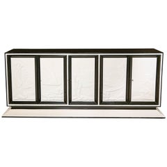 Midcentury Oak Sideboard Credenza with Carved Panels on Each Front Side Door