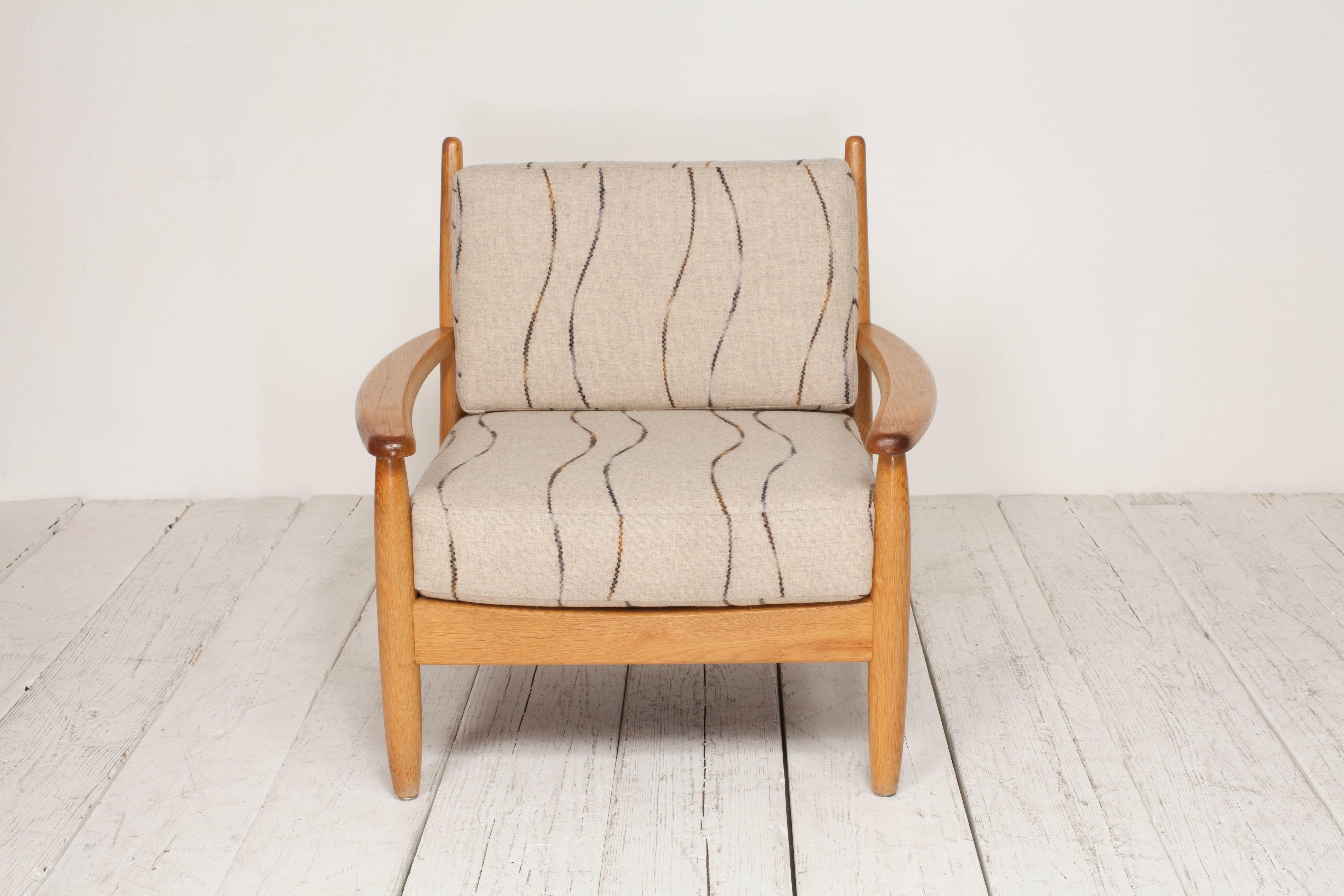 Midcentury Oak Spindle Chair Newly Upholstered in in Grey Wool Fabric 7