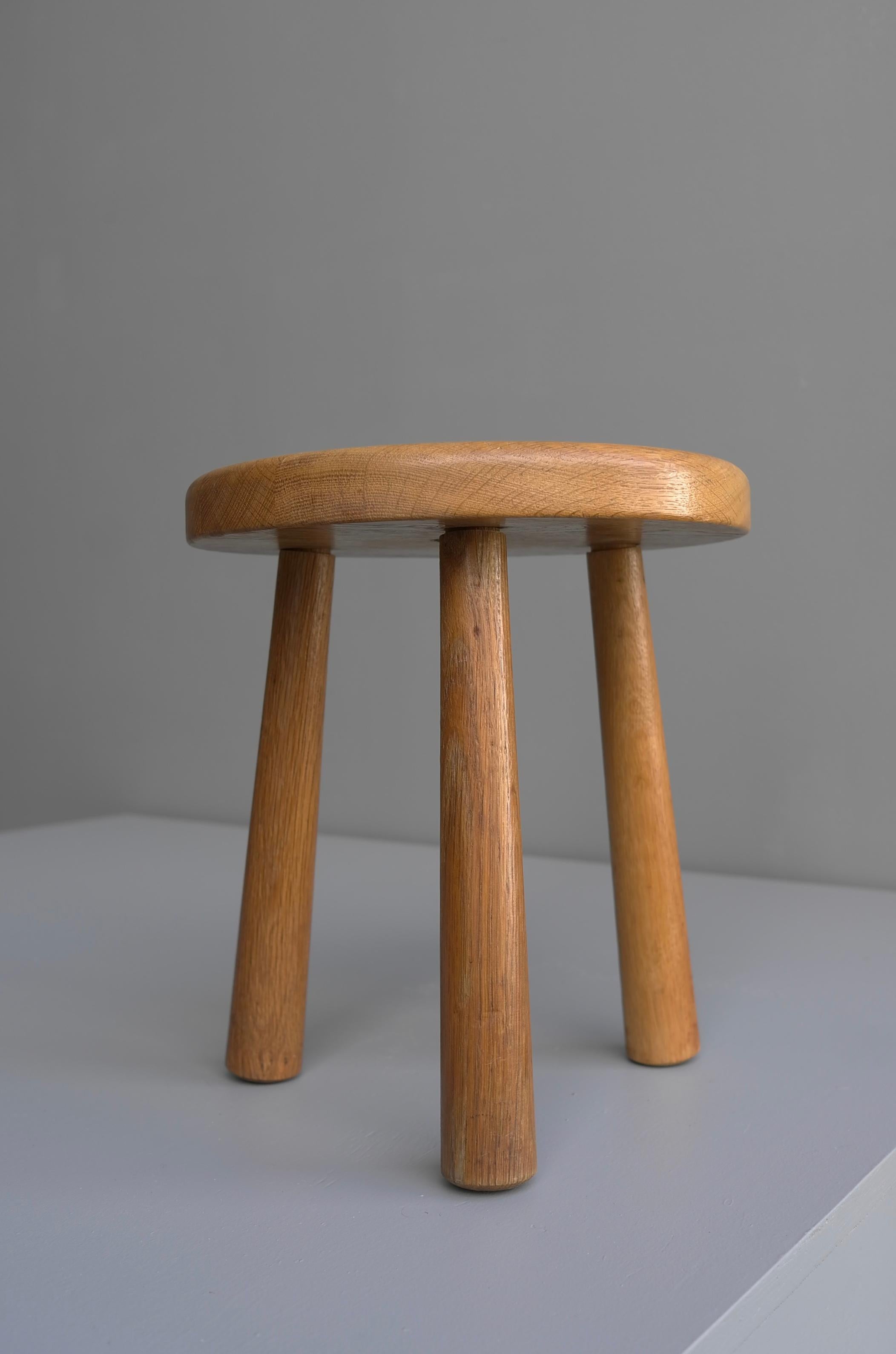 Midcentury French Oak stool in style of Charlotte Perriand.
