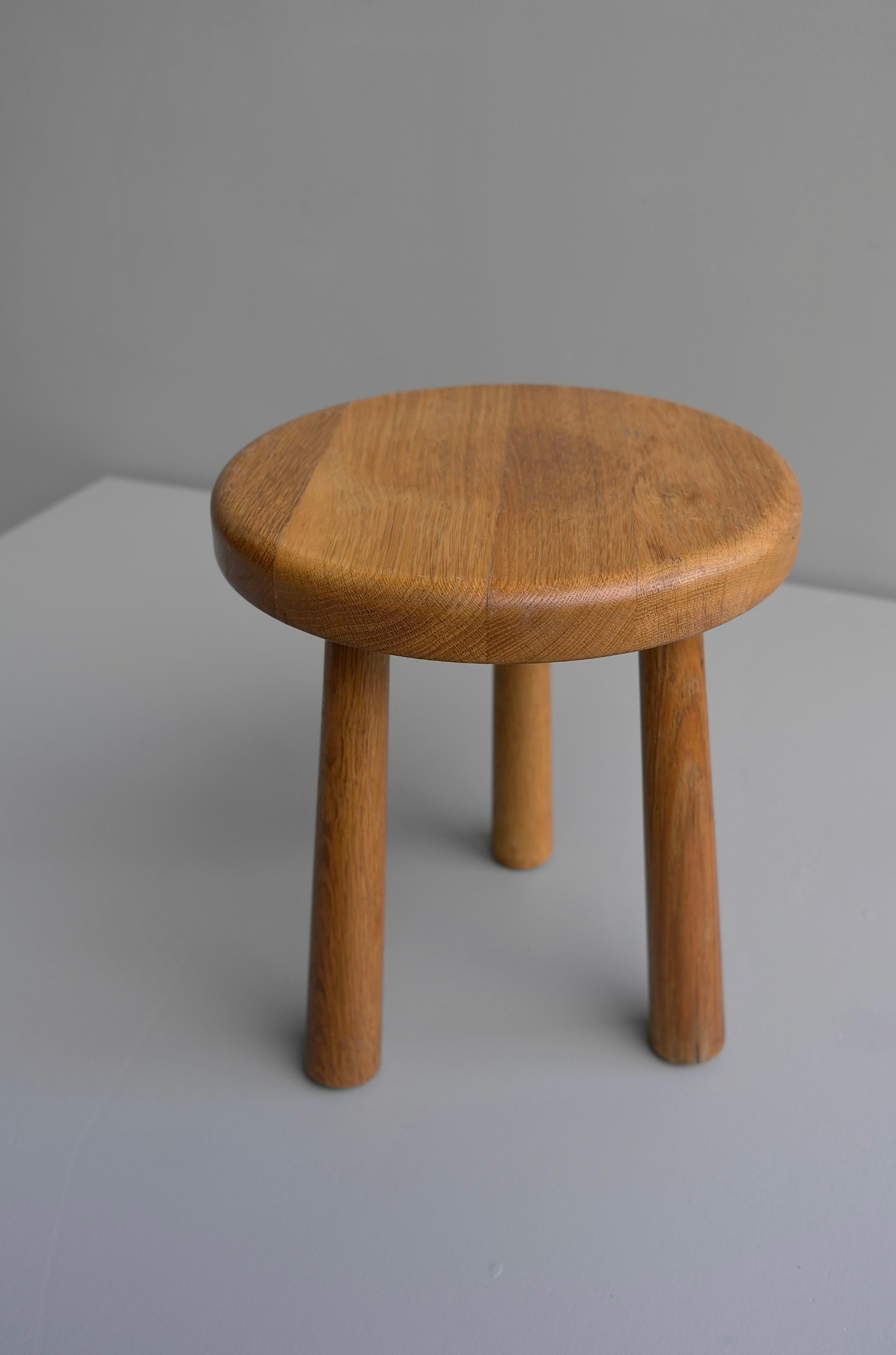 Mid-20th Century Midcentury Oak Stool in Style of Charlotte Perriand, France 1950s