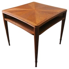 Midcentury Oak Wood Table, Sunburst Marquetry, France, 1950s