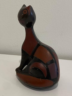 Midcentury Oaxacan / Barro Negro Biomorphic Pottery Cat Sculpture