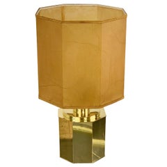 Midcentury Octagonal Brass Italian Table Lamp attributed to Tommaso Barbi, 1970s