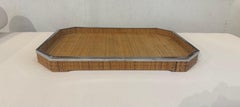 Midcentury Octagonal Chrome & Rattan Large Serving Tray