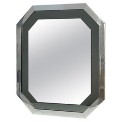 Midcentury Octagonal Italian Mirror with Smoked Mirror and Chromed Frame, 1980s